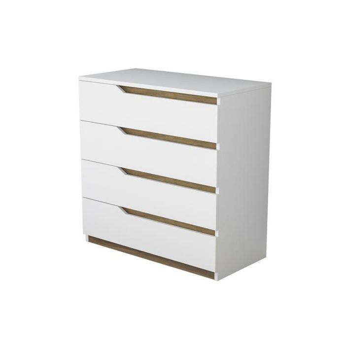 Cómoda de 4 Cajones Blanco y Nogal - 80x47x92 cm - Diseño Moderno.