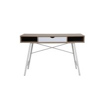 Mesa de Estudio y Trabajo con Cajones, Blanco y Roble, 120x48x76cm, Patas Metálicas - Moderna y Duradera