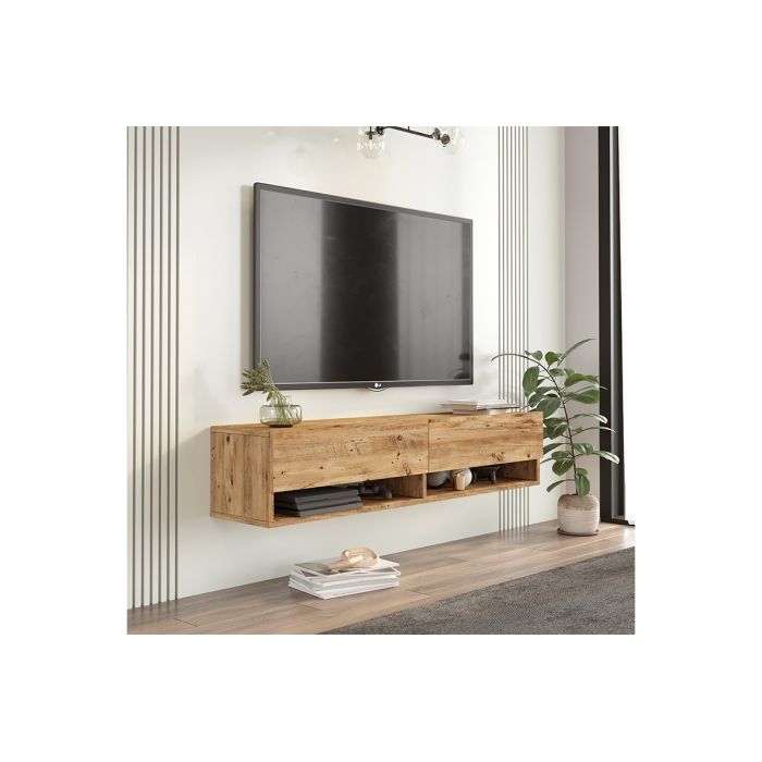 Mueble Mesa TV de Pared Color Roble 140x31.6x29.6 cm - 2 Puertas - Estilo Moderno y Funcional.