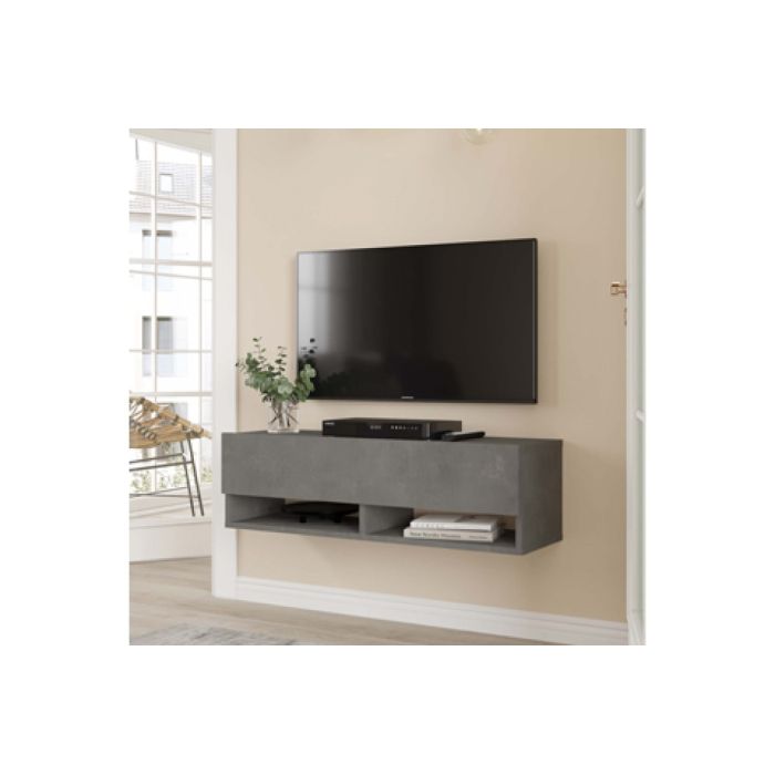 Mueble Mesa TV Moderno con 1 Puerta y Estantes en Melamina Color Gris Antracita - 100x31.5x29.6cm