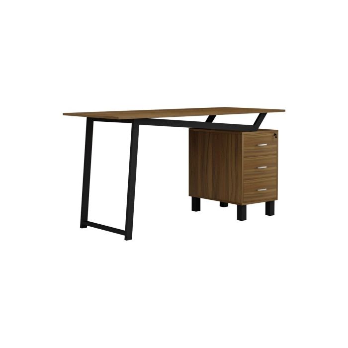 Mesa de Despacho con Cajones, Melamina Nogal - Negro, 140x60x76cm - Organización y Estilo para tu Oficina.