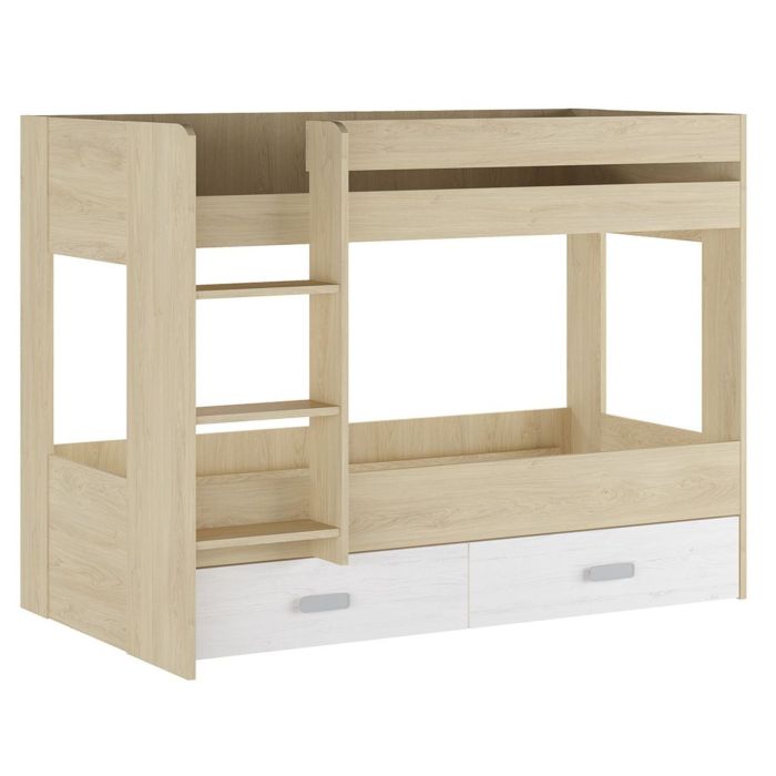 Litera con Cajonera en Blanco y Natural - 95.6 cm (Largo) x 195.4 cm (Ancho) x 146.6 cm (Alto)