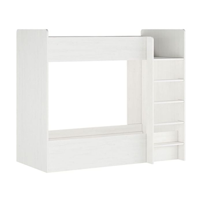 Litera Doble con Escalera - Blanco Veteado y Pino, 198.4 cm (Largo) x 98 cm (Ancho) x 72 cm (Alto)