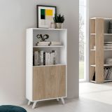 Mueble Bar para Salón, Aparador de Cocina, Color Blanco-Roble, Medidas: 60 cm (An) x 135 cm (Al) x 40 cm (Fon) – Meyvaser