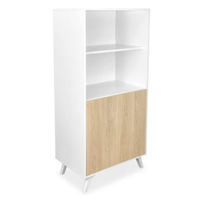 Mueble Bar para Salón, Aparador de Cocina, Color Blanco-Roble, Medidas: 60 cm (An) x 135 cm (Al) x 40 cm (Fon) – Meyvaser