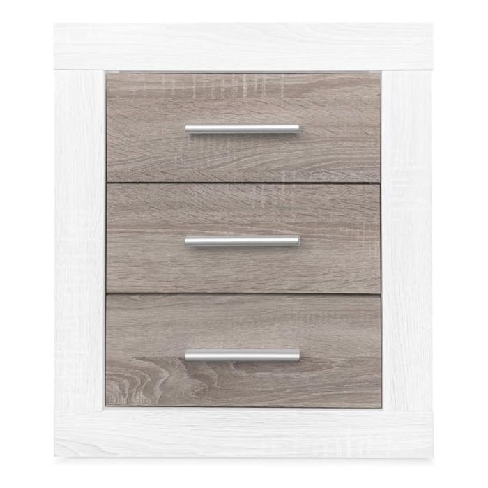 Mesita de Noche, Mesilla de Dormitorio, Color Pino y Gris, Medidas: 50 cm (Lar) x 34,6 cm (Fon) x 60 cm (Al)