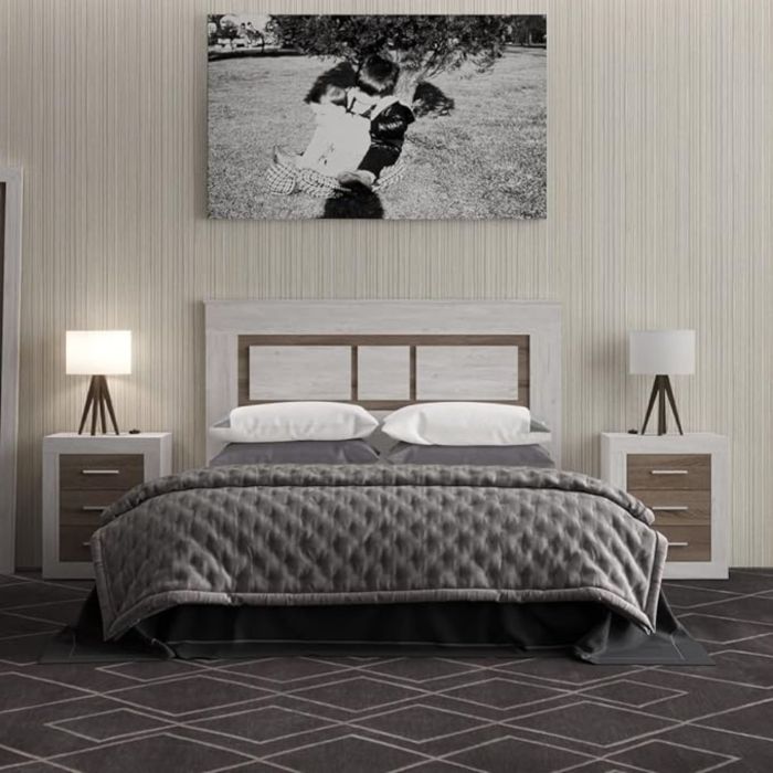 Cabezal para Cama de Matrimonio con patas, Color Pino y Gris, Medidas: 160 cm (Ancho) x 119,3 cm (Alto) x 3,8 cm (Fondo)