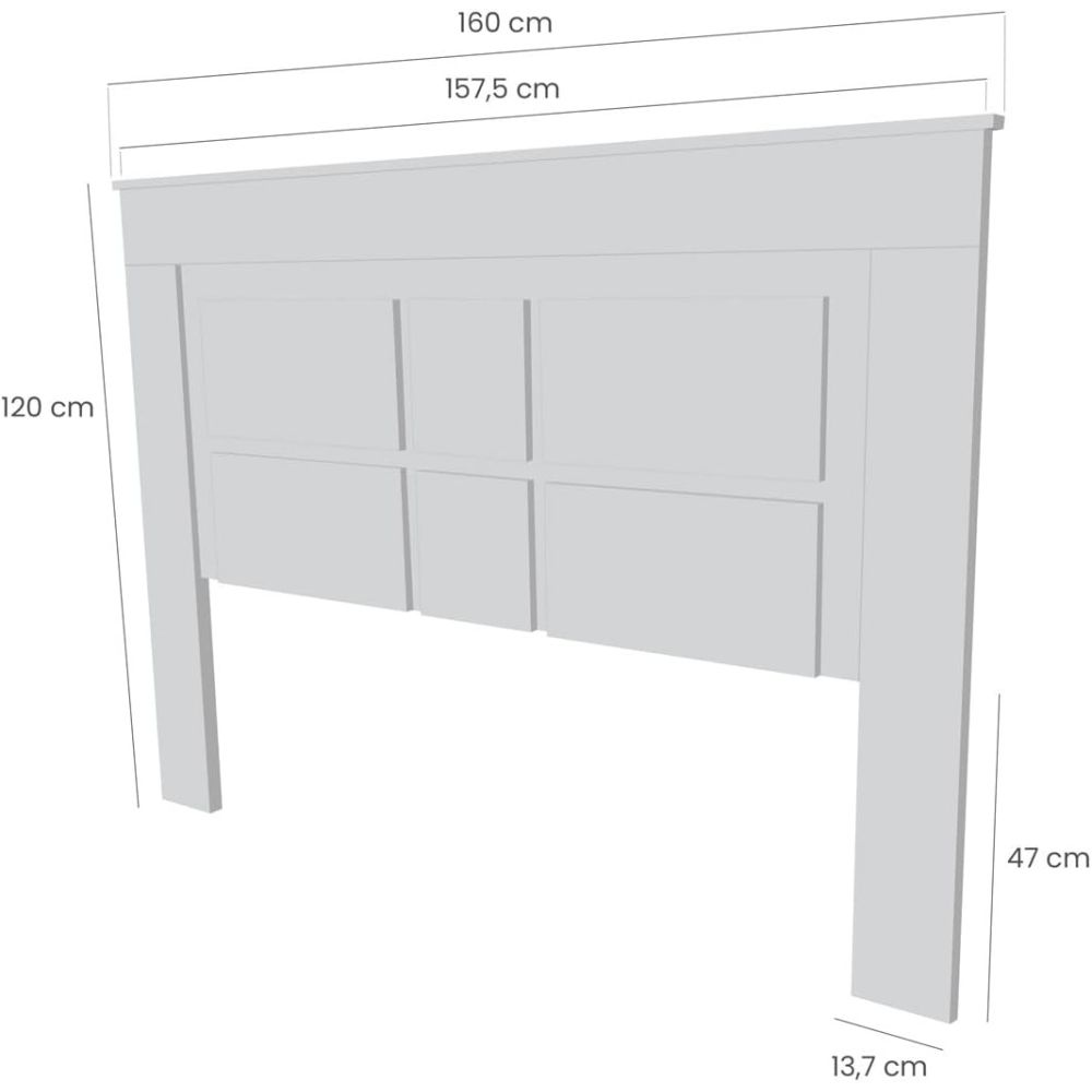 Cabezal para Cama de Matrimonio con patas, Color Cambria y Blanco, Medidas: 160 cm (Ancho) x 119,3 cm (Alto) x 3,8 cm (Fondo)