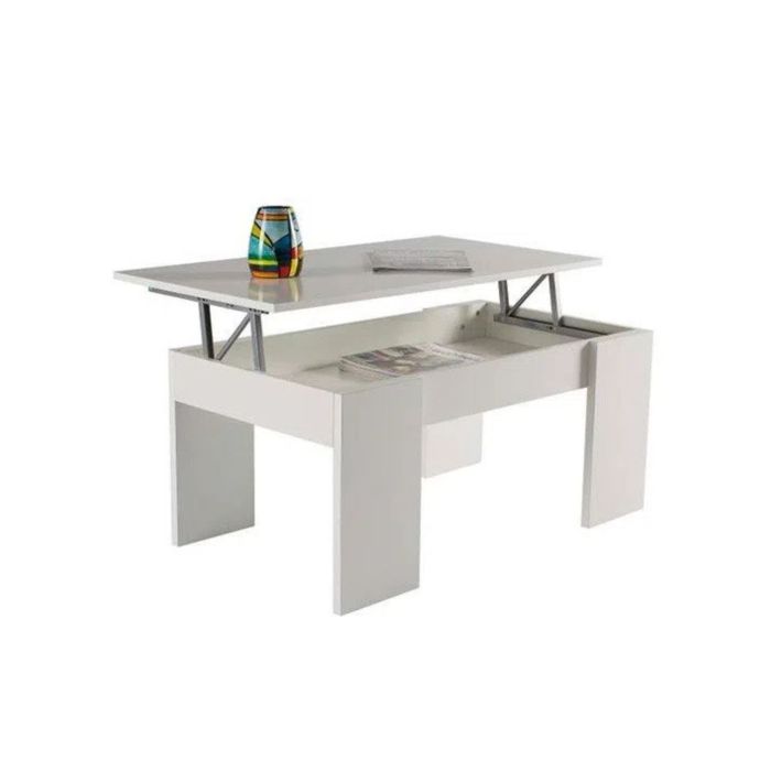Mesa de Centro Elevable, Mesita de Salón o Comedor, Acabado en Color Blanco, Medidas: 90 cm (An) x 50 cm (Fon) x 46-57 cm (Al)