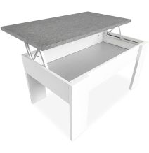 Mesa de Centro Elevable, Medidas: 90 cm x 50 cm x 46-57 cm, Acabado en Color Madera Blanca con Tapa Gris Piedra