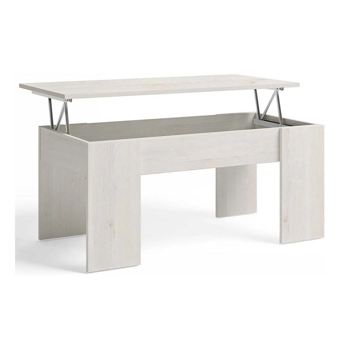 Mesa de Centro Elevable, Mesita de Salón, Acabado en Color Gris Polar, Medidas: 90 cm (An) x 50 cm (Fo) x 46-57 cm (Al)