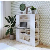 Estantería con Escritorio, Mesa de Ordenador, Acabado en Blanco y Negro, Medidas: 119,6 cm (Largo) x 139,6 cm (Alto) x 34,5 c