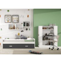 Estantería con Escritorio, Mesa de Ordenador, Acabado en Blanco y Negro, Medidas: 119,6 cm (Largo) x 139,6 cm (Alto) x 34,5 c