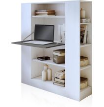 Estantería con Escritorio, Mesa de Ordenador, Acabado en Blanco y Negro, Medidas: 119,6 cm (Largo) x 139,6 cm (Alto) x 34,5 c