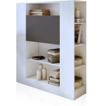 Estantería con Escritorio, Mesa de Ordenador, Acabado en Blanco y Negro, Medidas: 119,6 cm (Largo) x 139,6 cm (Alto) x 34,5 c