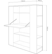 Estantería con Escritorio, Mesa de Ordenador, Acabado en Blanco y Negro, Medidas: 119,6 cm (Largo) x 139,6 cm (Alto) x 34,5 c