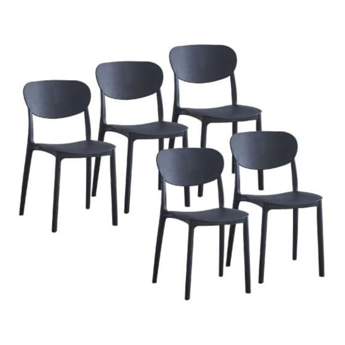 Pack 5 Sillas Cocina Color Negro de plastico Polipropileno, Silla de Comedor Medidas: 40 cm (Anc) x 55 cm (Lar) x 80 cm (Al)