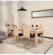 Pack 4 sillas de Comedor, Acabado en símil Piel Color Negro y Madera, Medidas: 44 cm (An) x 57 cm (Lar) x 97 cm (Al)