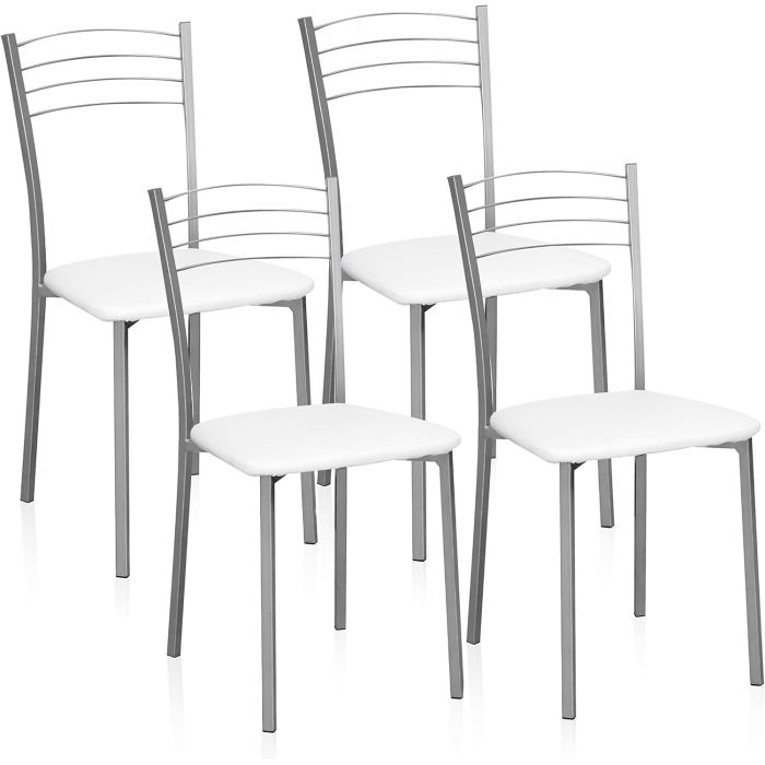 Pack de 4 Sillas Modernas para Cocina y Comedor – Metálicas Gris y Blanco, Dimensiones: 40 x 41 x 85 cm.
