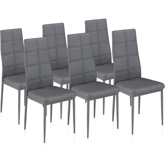 Pack de 6 Sillas Tapizadas para Salón y Comedor – Acabado Gris en Aluminio, Medidas: 38,5 cm x 40 cm x 97 cm
