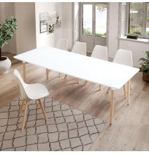 Pack de 4 Sillas para Comedor, Cocina o Salón – Simil Piel Blanca y Madera, Medidas: 48 cm x 45 cm x 84 cm.