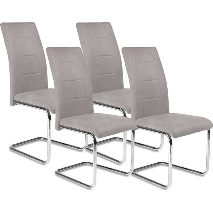 Pack de 4 Sillas Tapizadas para Salón – Acabado Marengo con Patas Cromadas de Aluminio, Medidas: 42,5 cm x 52 cm x 99 cm