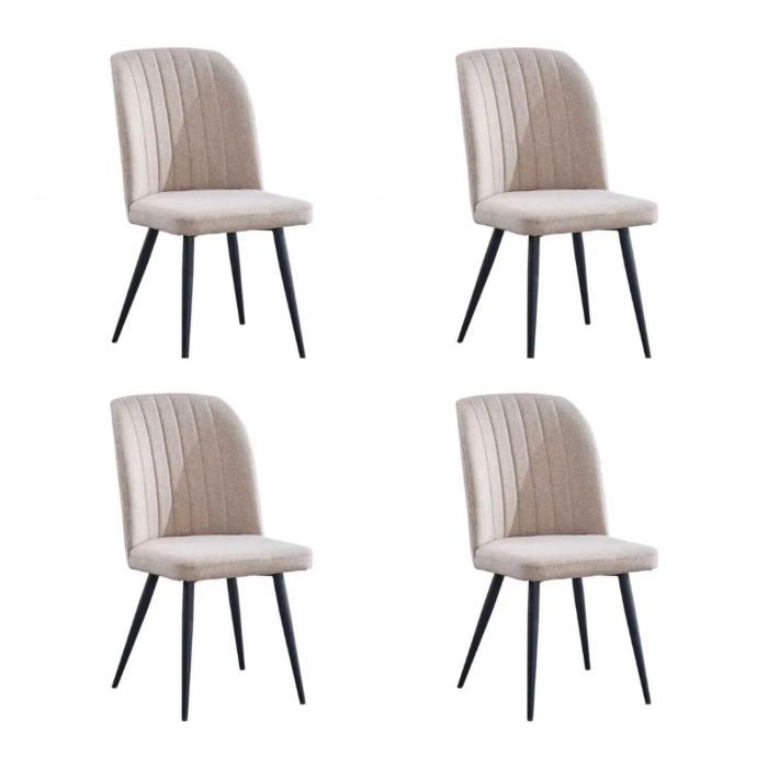 Pack de 4 Sillas Modernas para Comedor– Tapizado en Color Beig con Patas Metálicas Negras, Medidas: 46 cm x 55 cm x 92 cm