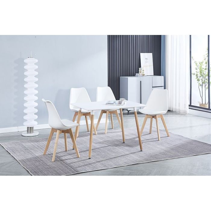 Juego de Comedor Estilo Nórdico: Mesa 100 cm + 4 Sillas Blancas 48 cm x 54 cm x 84 cm – Ideal para Decorar tu Hogar o Café