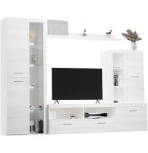 Mueble de Salón Moderno con Leds, Acabado en Andersen Pino, Medidas: 260 cm (Ancho) x 191 cm (Alto) 47,5 cm (Fondo)