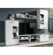 Mueble de Salón Moderno con Leds, Acabado en Andersen, Medidas: 229 cm (Ancho) x 200 cm (Alto) 38 cm (Fondo)