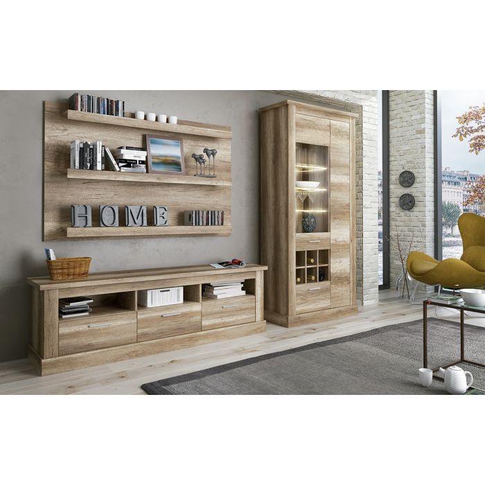 Mueble de Comedor, Mueble Salón, Acabado en Color Cañón, Medidas: 276 cm (Ancho) x 201,6 cm (Alto) x 41,8 cm (Fondo)