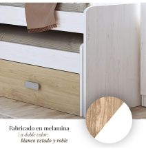Cama Nido Juvenil Doble con Cajones de Almacenaje – Blanco Veteado y Natural, 198.4 cm Largo x 98 cm Ancho x 72 cm Alto