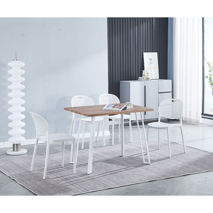 Mesa Comedor en Madera Estilo Industrial, Patas metálicas Blancas, Medidas 100 cm (Lar) x 70 cm (Anc) 76 cm (Al)
