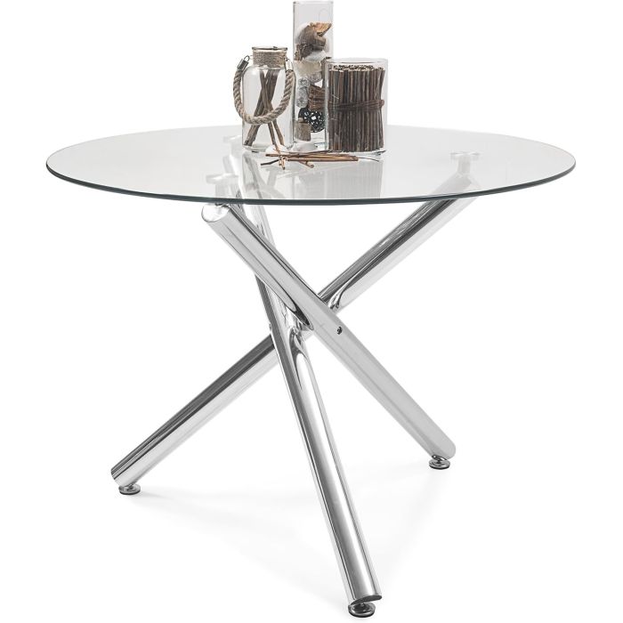 Mesa de Comedor Redonda | Tapa de Cristal y Pata Cromada | Diámetro 110 cm.