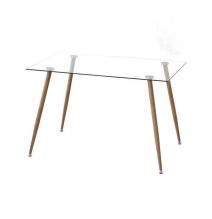Mesa de Comedor Fija - Cristal Templado y Patas Metálicas con Acabado Madera | 120x80X76 cm