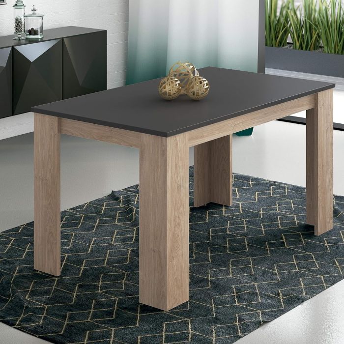 Mesa de Comedor, Mesa de Salón Fija, Color Roble - Grafito, Medidas: 140 cm (Largo) x 80 cm (Ancho) x 75 cm (Alto)