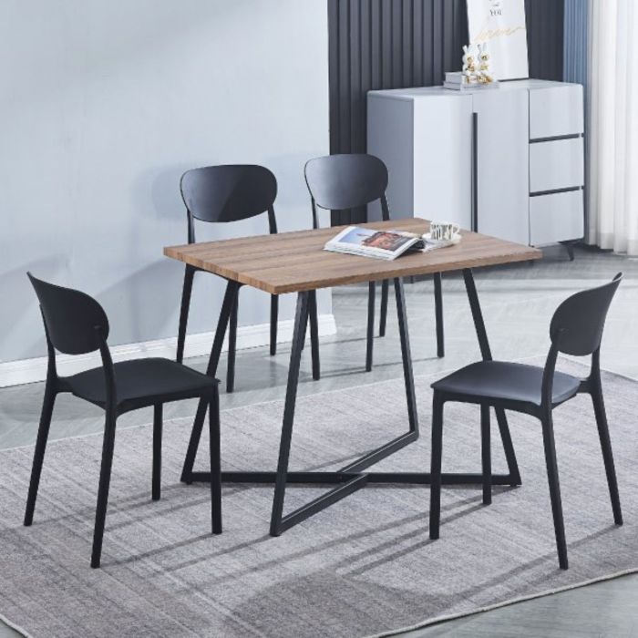 Mesa Comedor Madera, Patas metálicas En Color Negro, Mesa Rectangular, Medidas 100 cm (Lar) x 70 cm (Anc) 76 cm (Al)