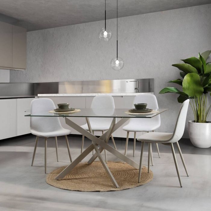 Mesa de Comedor Fija | Tapa de Cristal y Patas Metálicas | Medidas: 140 x 90 x 76 cm (Largo x Ancho x Alto)