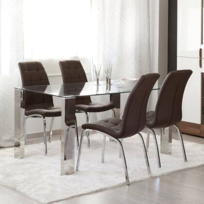 Mesa de Comedor con Tapa de Cristal Templado | Patas Metálicas | Dimensiones: 140 x 90 x 76 cm (Largo x Ancho x Alto)