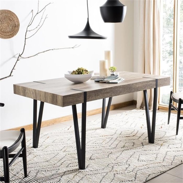Mesa de Comedor o Cocina, MDF con Acabado Laminado Color Canyon | Patas Metálicas Negras | Medidas: 150 x 90 x 75 cm