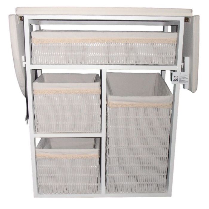 Mueble de plancha Lisboa color blanco con 4 cajones de almacenamiento y ruedas
