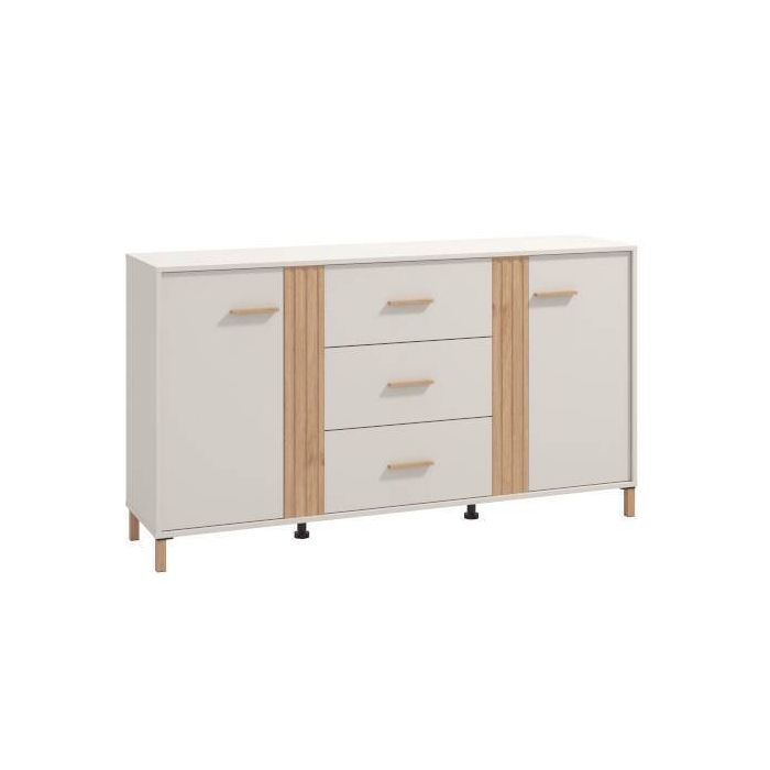 Aparador en Melamina Cashmere y Roble Artisan con Puertas, Mueble de Almacenaje - Medidas 163,5x40x90,5 cm