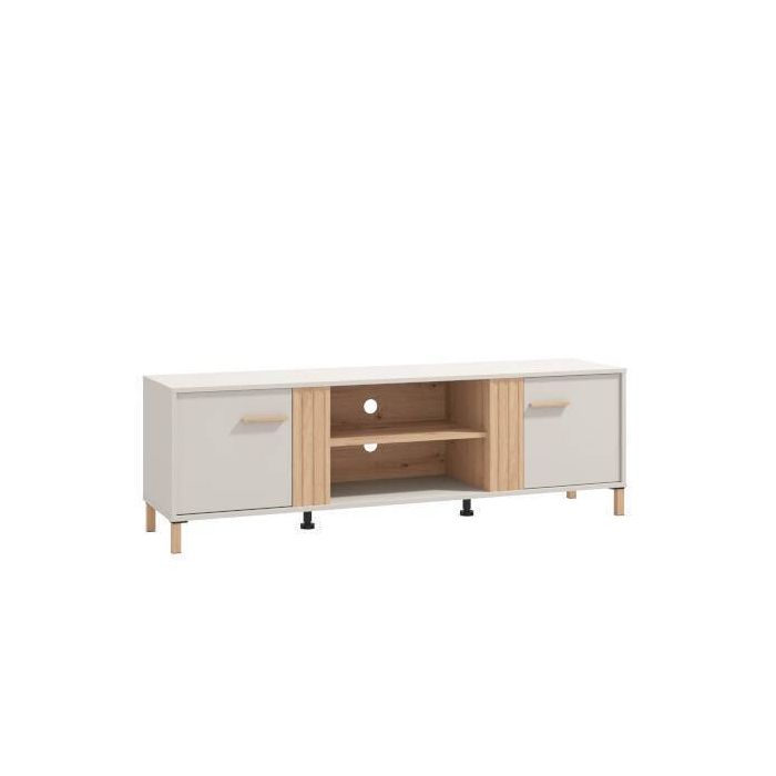 Mueble Mesa TV en Melamina Color Cashmere y Roble Artisan con 2 Puertas - Medidas 163,5x40x52 cm