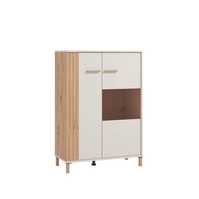 Vitrina Baja en Melamina Color Cashmere y Roble Artisan 2 Puertas Medidas 85,5x40x122,5 cm