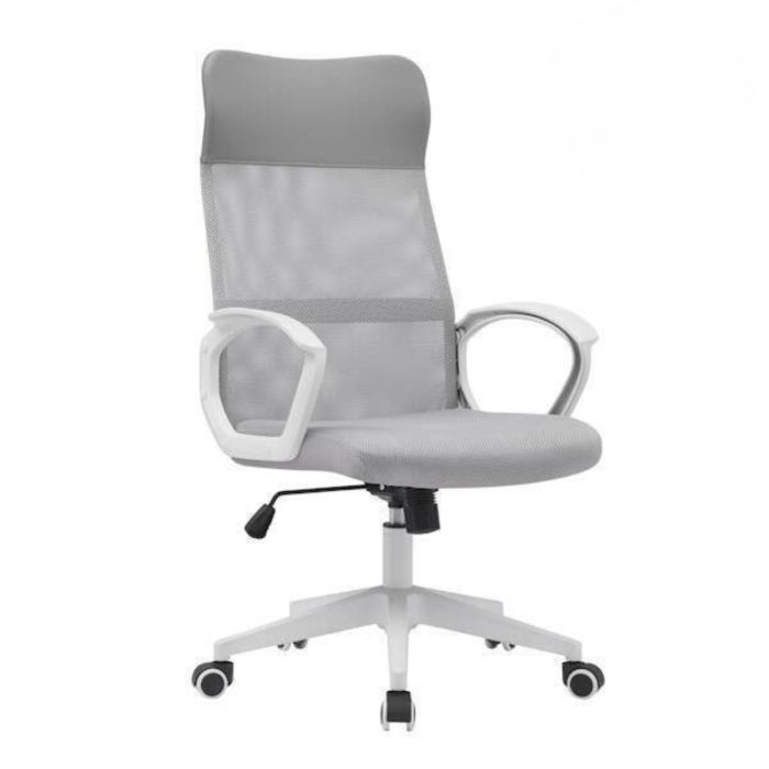 Silla de Oficina Ergonómica con Respaldo en PU Gris y Tejido 3D Gris, Reposacabezas Ajustable- Medidas 57,5x54x104-114 cm