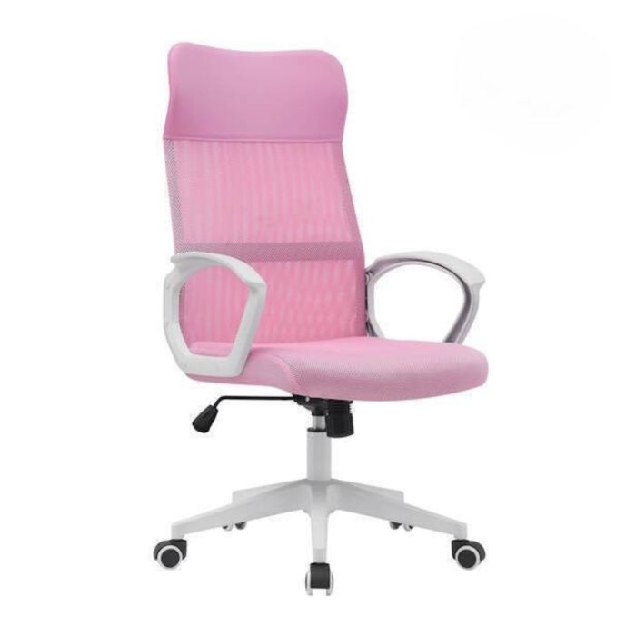 Silla de Oficina Ergonómica con Respaldo en PU Rosa y Tejido 3D Rosa, Reposacabezas Ajustable - Medidas 57,5x54x104-114 cm