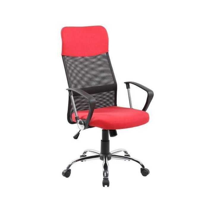 Silla de Oficina Ergonómica con Respaldo Alto en Símil Piel Negra y Roja, Regulable- Medidas 59x60x110-120 cm