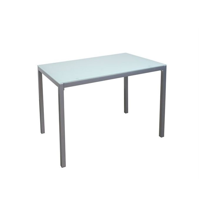 Mesa Fija para Cocina con Estructura de Acero Pintado Color Aluminio y Tapa de Cristal Templado Blanco - Medidas 110x70x75 cm
