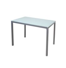 Mesa Fija para Cocina con Estructura de Acero Pintado Color Aluminio y Tapa de Cristal Templado Blanco - Medidas 110x70x75 cm