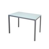 Mesa Fija para Cocina con Estructura de Acero Pintado Color Aluminio y Tapa de Cristal Templado Blanco - Medidas 110x70x75 cm